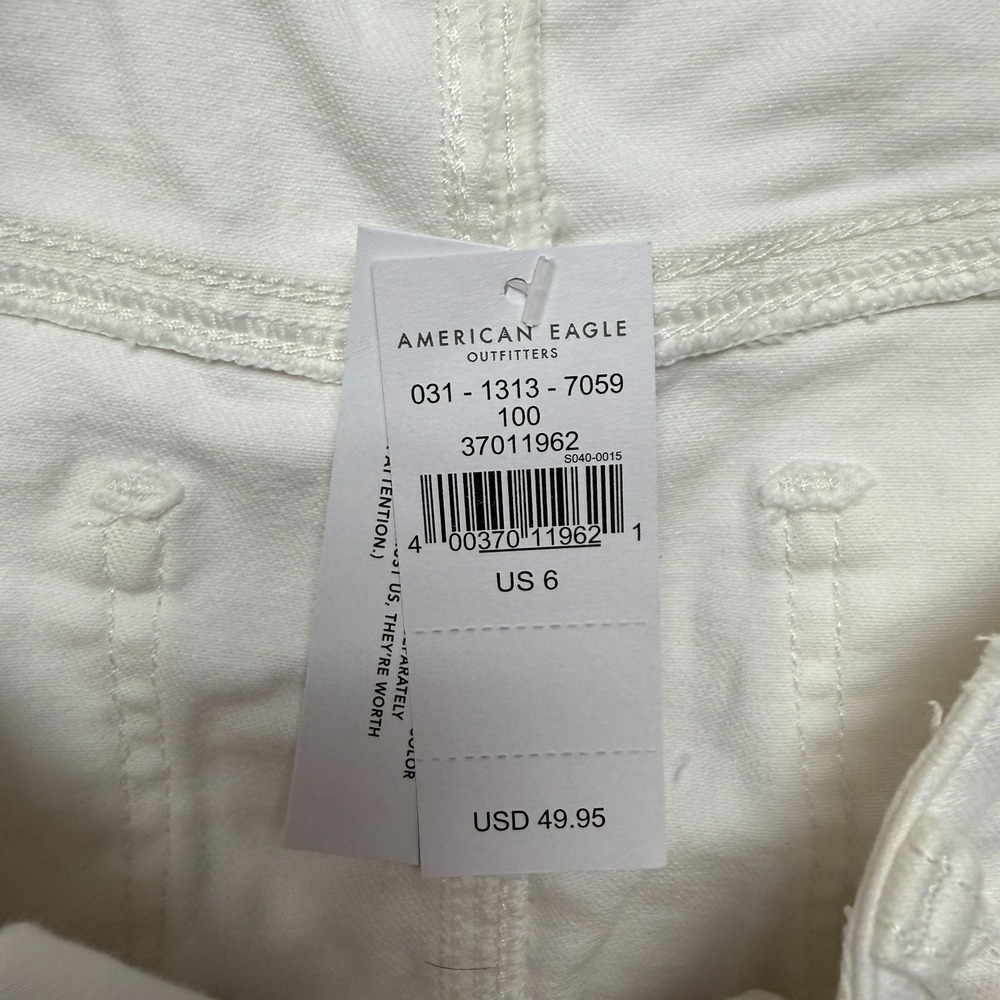 American Eagle Outfitters High Rise Mini Skirt Womens 6 White Stretch Frayed Hem - Picture 5 of 12